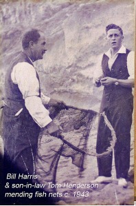 Grandpa Harris (W.J.) & Dad (Tom Henderson) working on fish nets